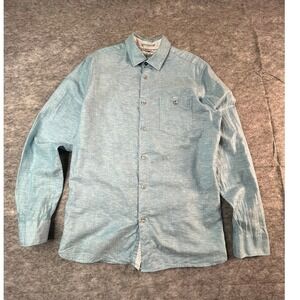 Ted Baker Size 3 Mens M Shirt Light Blue Linen Cotton Blend Button Down